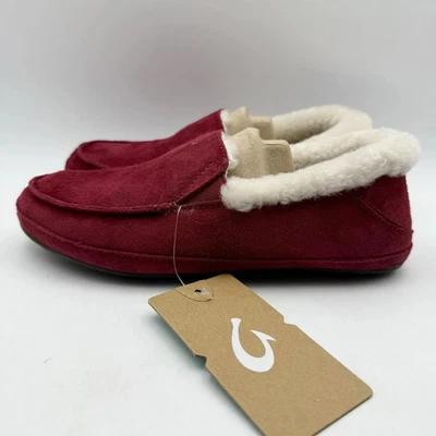 NWT OLUKAI Women’s  Ku'una Suede & Shearling Slippers Lilikoi Red Women’s Size 7 - Image 1 of 4