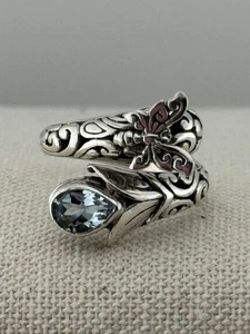 ATI signierter Sterlingsilber Blautopas Schmetterling Bypass Ring Größe 6 - Bild 1 von 10