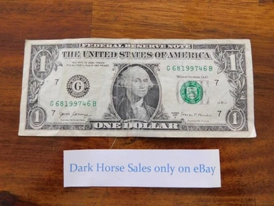 US $1 One Dollar bill with the year 1997 in the SERIAL NUMBER cash money G66Bz. - Image 1 of 2