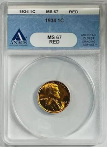 1934 Small Cents Lincoln Penny ANACS MS-67 Rd Red - Picture 1 of 2