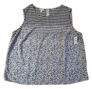 Talbots Top Blouse Sleeveless Sz 2X Black White Animal Houndstooth Print ZipBack - Picture 1 of 7