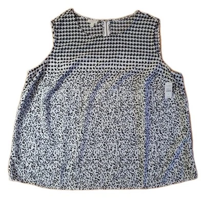 Talbots Top Blouse Sleeveless Sz 2X Black White Animal Houndstooth Print ZipBack - Image 1 of 4