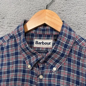Barbour Felix Shirt Men's Large Blue Plaid 100% Linen Button Down Long Sleeve - Picture 1 of 11