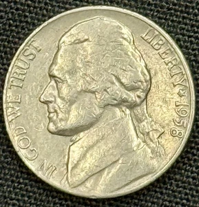 1958 D Mint Mark Circulated Jefferson Nickel - Picture 1 of 4
