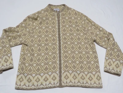 Pendleton Merino Wool Zip Cardigan Sweater XL Aztec-style Tans & Cream - Image 1 of 4