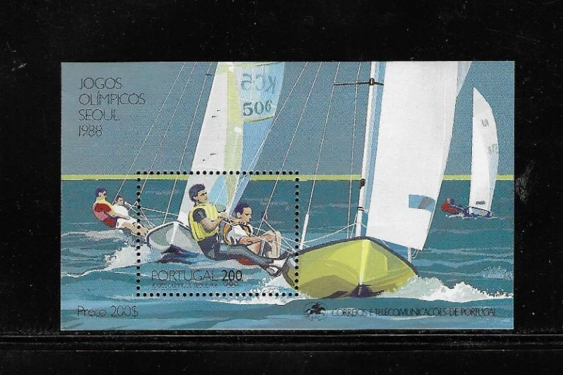 Portugal SC # 1745 Verano Olímpico 1988 Seúl - Yachting - Hoja de recuerdo. MNH Foto 1 de 1