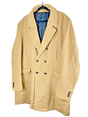ASOS Coat Mens 5XL Camel Tan Double-Breasted Wool Blend Overcoat Quilted Lined - Image 1 of 4