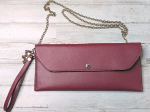 Henri Bendel West 57th Travel Crossbody Wristlet Maroon Wallet Large W/ Strap - Foto 1 di 9