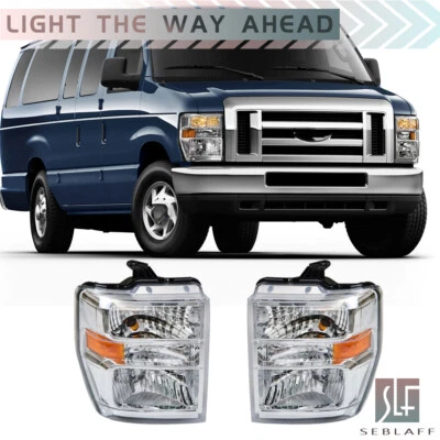 Par de faros halógenos cromados diestro+izquierdo para Ford E150 E250 E350 E450 F650 2008-2014 Foto 1 de 4