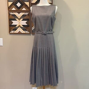 Vestido Ralph Lauren Collection Lana Merino Cinturón Plisado Gris Jaspeado 8 Usado en Excelente Condición - Imagen 1 de 12