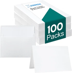 Paquete de 100 tarjetas y sobres blancos en blanco 4x6 notas juego de saludo cartulina doblada DI - Imagen 1 de 8