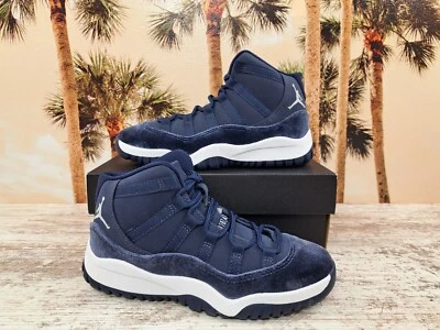 Air Jordan 11 XI retrô PS meia-noite azul marinho prata metálica DO3857-441 infantil tamanho 1Y - Imagem 1 de 4