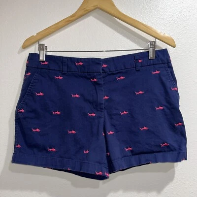 British Khaki Shorts Size 8 Navy Blue With Pink Sharks Cotton Gorpcore Resort - Image 1 of 4