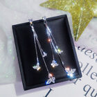 925 Silver Butterfly Crystal Tassel Earrings Drop Dangle Women Wedding Jewellery