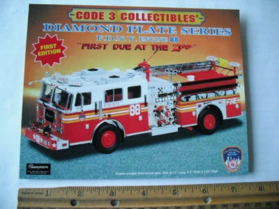 CODE 3 COLLECTIBLES  FDNY DIAMOND PLATE E-88  DEALER  PROMOTIONAL ADVERTISING - Image 1 of 2