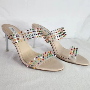 Steve Madden Bubbly Heels Clear Strap Stiletto Colorful Studs Size 7M - Picture 1 of 7