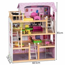 Casa delle Bambole in Legno, Giocattolo dei Bambini con Accessori
