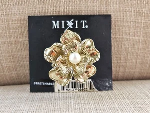 Mixit Women Rings Flower Shape Gold Tone Fashion Jewelry Stretchable Ring NWT - Picture 1 of 11