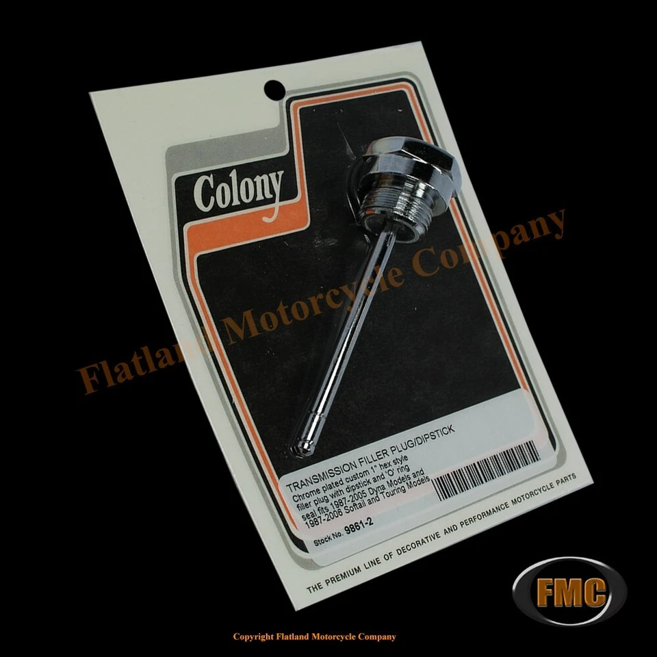 Colony 9861-2, Custom Domed Fill Plug & Dipstick, 1987-2006 Models, Chrome Foto 1 de 1