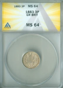 1883 GREAT BRITAIN 3 PENCE ANACS MS-64 (2228442) - Picture 1 of 4