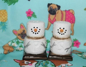 MCF Smore Snowman marshmallow on Chocolate Salt & Pepper Shakers - Picture 1 of 6