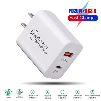 3Pack 20W PD Type C Dual USB Wall Charger Fast Quick Charge QC 3.0 Power Adapter - Image 1 of 4