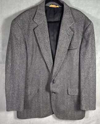 Blazer Pendleton Masculino 46 L Preto Cinza Espinha de Arenque Casaco Esportivo Lã Virgem EUA - Imagem 1 de 4