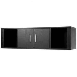 Wall Mounted Floating 2 Door Desk Hutch Storage Shelves - Color: Black - Picture 1 of 6