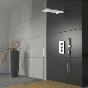 Thermostatic 3 Function Mixer Valve Rectangle Shower Head Hand Spray Faucet Set - Picture 1 of 10