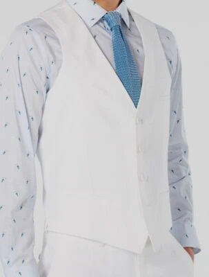 Bar III Men's White Solid Slim Fit Linen Suit Vest Waistcoat Size L - Image 1 of 2