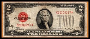 United States USA US VF Note $2 Dollar Series 1928 D Red Seal C-A - Picture 1 of 2