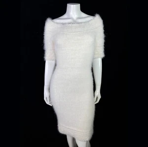 80% Angora Fuzzy NWT OOAK Hand-Knit White Lacey Bridal Sweater-Dress S/M - Picture 1 of 10