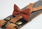 Rust Rusty Cotton Bow tie bowtie + Tan Brown Elasitc Suspenders Braces
