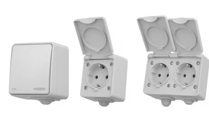Aufputz Außenschalter Außensteckdose Schuko Feuchtraum IP65 Grau VIDEX BINERA - Bild 1 von 16