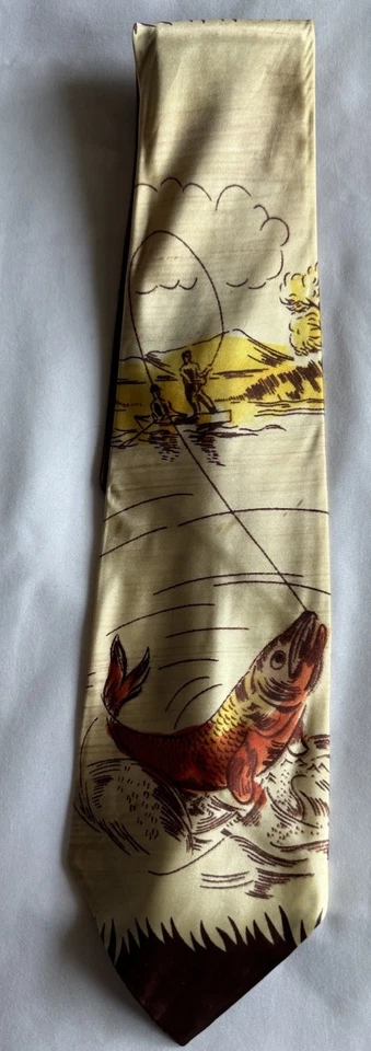 Corbata vintage estampada melodía por ARCO Fish, corbata de pesca naranja amarilla para hombre 4x52 Foto 1 de 4
