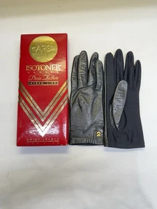 Guantes de cuero de vestir vintage Aris Isotoner para mujer negros en caja original OS - Imagen 1 de 7