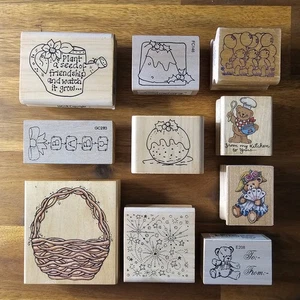 Collection Of Wood Mounted Vintage & New Rubber Stamps - Picture 1 of 13
