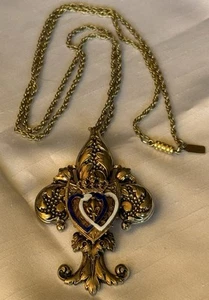 Ciondolo/spilla vintage Fleur de lis-Scozzese Luckenbooth catena 27" '1928' - Foto 1 di 16