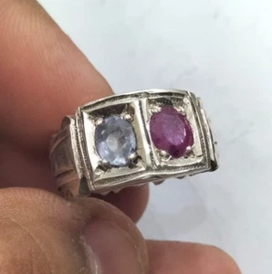Natural Ruby Stone Natural Ceylon Sapphire Multi Stone Ring Band Gift Ring - Bild 1 von 5