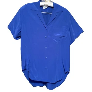 Vintage Marshall Fields 100% Seide royalblau Kurzarm Bluse Knopfleiste Gr. 8 - Bild 1 von 4