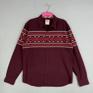 Levis Shirt Mens XL Modern Fit Red Aztec Print Long Sleeve Button Up Western - Picture 1 of 13