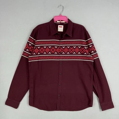 Levis Shirt Mens XL Modern Fit Red Aztec Print Long Sleeve Button Up Western - Image 1 of 4