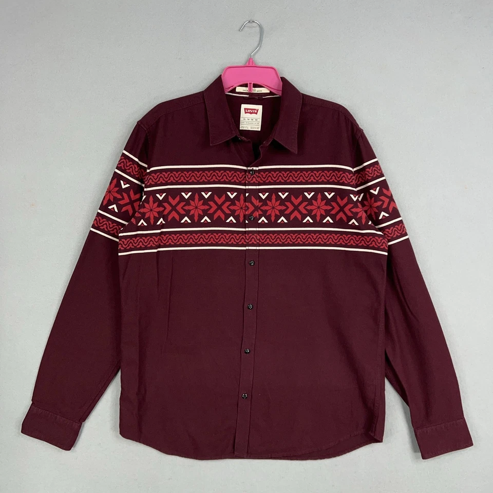 Levis Shirt Mens XL Modern Fit Red Aztec Print Long Sleeve Button Up Western - Image 1 of 4