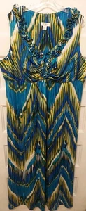 CATO Women's Size 22/24W Blue & Green Ruffled Neck Sleeveless Maxi Dress - Picture 1 of 9