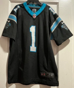 Nike NFL Carolina Panthers Black Blue Jersey Cam Newton #1 Youth M Sz 10/12 - Picture 1 of 6