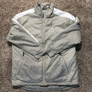 Vintage Y2K Nike grau weiß durchgehender Reißverschluss Windbreaker Runner Nylon Jacke groß gesteppt - Bild 1 von 23