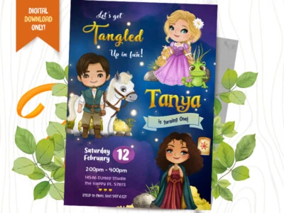 Rapunzel DIGITAL Invite + FREE Thank You Card, Princess Party Card - YOU PRINT - Image 1 of 2