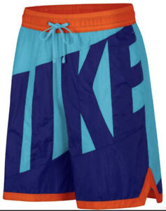 NWT New Nike Throwback Basketball Woven Shorts Blue Orange Men Size L
