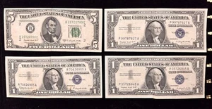 USA $1 $5 Silver Certificates Lot - Nice bills Crisp but with folds. - Picture 1 of 2