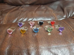 Heart Rings 10 pcs Metal Jewellery Wholesale Kids Women Girls Ring Size Adjustab - Picture 1 of 3